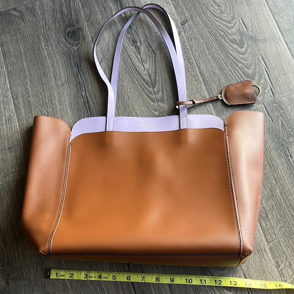 Kate Spade Brown & Light Purple Medium Double Pocket Tote